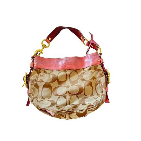 Coach Signature Canvas & Leather Shoulder Bag Brown Pink - Picture 1 of 9